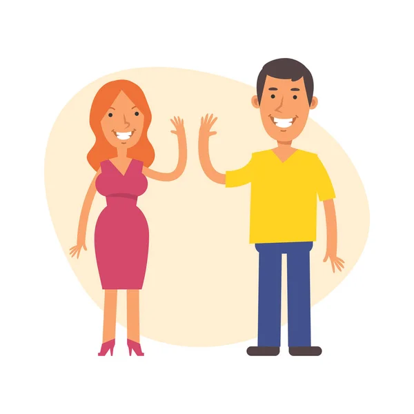 Woman Man Smile Clap Hands Vector Characters Vector Illustration — Stock Vector