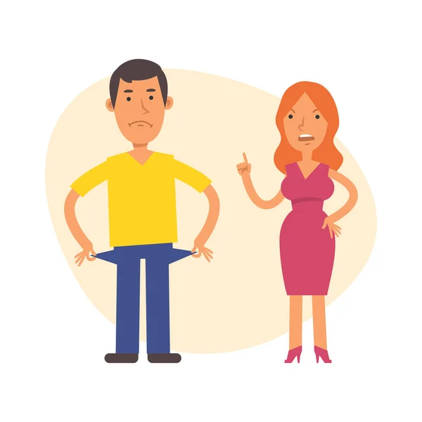 Woman Scolds Man Having Money Vector Characters Vector Illustration — Stock Vector