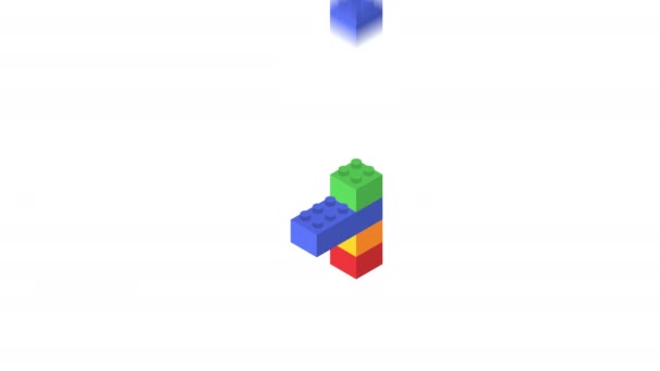 Number Four Isometric Color Constructor Alpha Channel Looped Animation — Stock Video