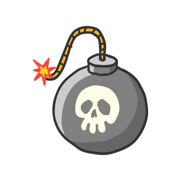 Cartoon Bomb Burning Wick Vector Illustration Hand Drawn — 图库矢量图片