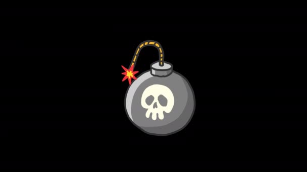 Мультяшная Бомба Горящим Фитилем Взрывом Альфа Канал Рамка Кадрам Анимации — стоковое видео