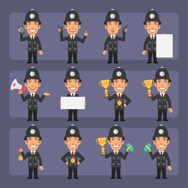 Oficial Policía Inglés Diferentes Poses Emociones Pack Gran Conjunto Personajes — Archivo Imágenes Vectoriales