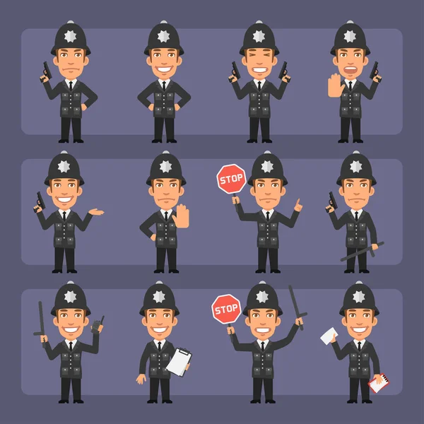 Oficial Policía Inglés Diferentes Poses Emociones Pack Gran Conjunto Personajes — Archivo Imágenes Vectoriales