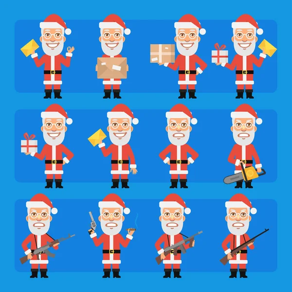 Good Bad Santa Claus Different Poses Emotions Big Character Set — Stock Vector
