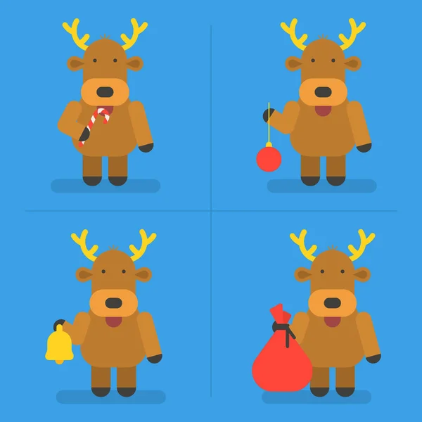 Reindeer Holding Candy Toy Bell Bag Gifts Exclusive Characters Pack — Stock Vector