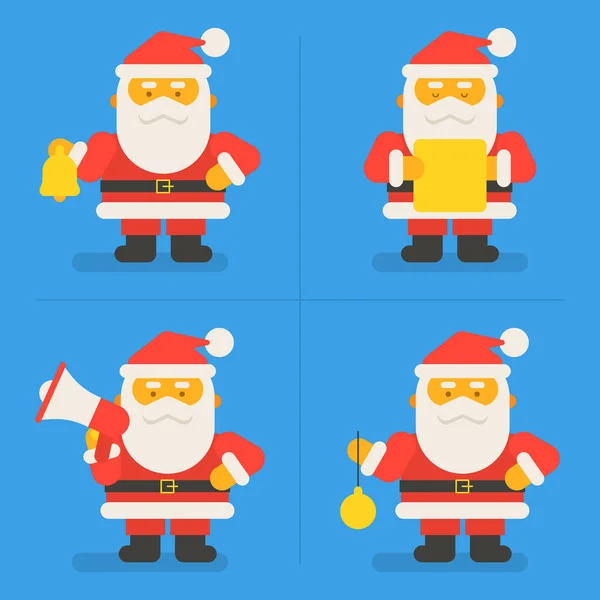 Jultomten Håller Julgran Leksak Klocka Megafon Och Läser Brev Exklusivt — Stock vektor