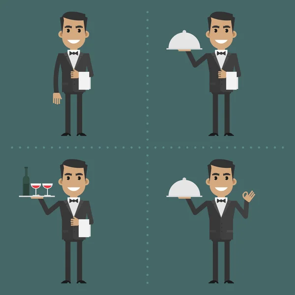 Yetişkin garson hareketleri gösterir ve mutfak eşyaları tutar