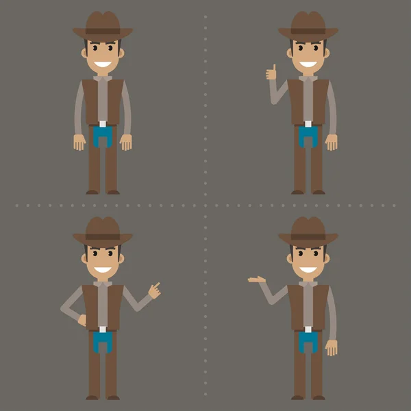 Cowboy indicates in various poses — Stock Vector