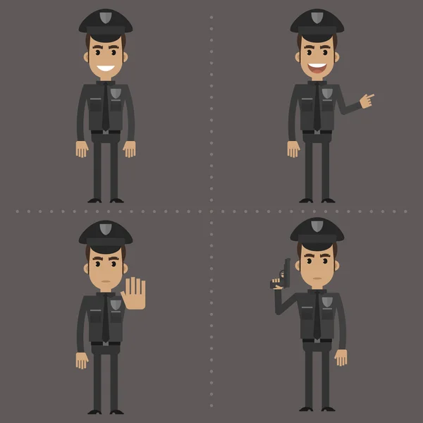 Policeman shows in different poses — Stock Vector