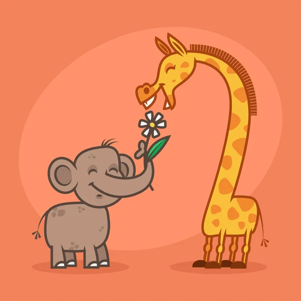 Concepto, personajes flor de elefante y jirafa — Archivo Imágenes Vectoriales