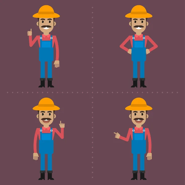 Agriculteur indique dans différentes poses — Image vectorielle