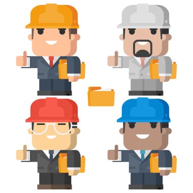 Gülümseyen ve gösterilen mühendis adam Yaşasın