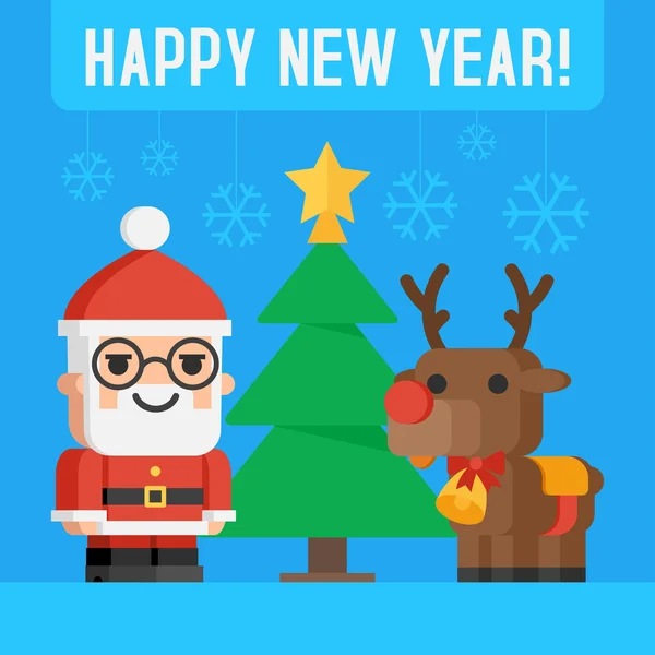 Santa Claus y renos — Vector de stock