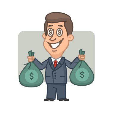 Para çantaları tutarak ve gülümseyen iş adamı