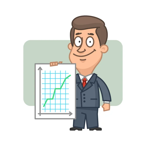 Character businessman holding graph success — Stock Vector