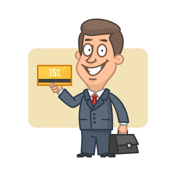 Businessman holding bank card and smiling — Stock Vector