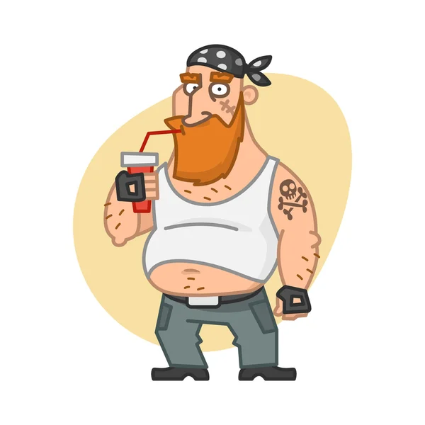 Biker hombre bebidas — Vector de stock