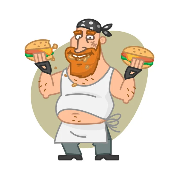 Biker homem comendo hambúrgueres —  Vetores de Stock