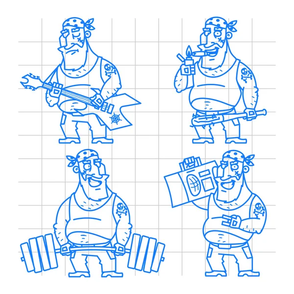 Biker Mann Doodle Konzept Set 2 — Stockvektor