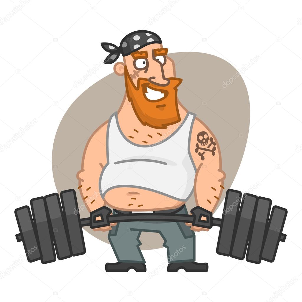 Biker man lifting barbell