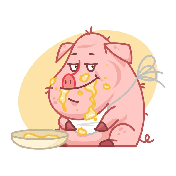 Yulaf lapası yemek domuz karakter — Stok Vektör