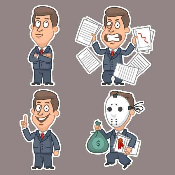 Divertido hombre de negocios pegatinas concepto conjunto 3 — Vector de stock