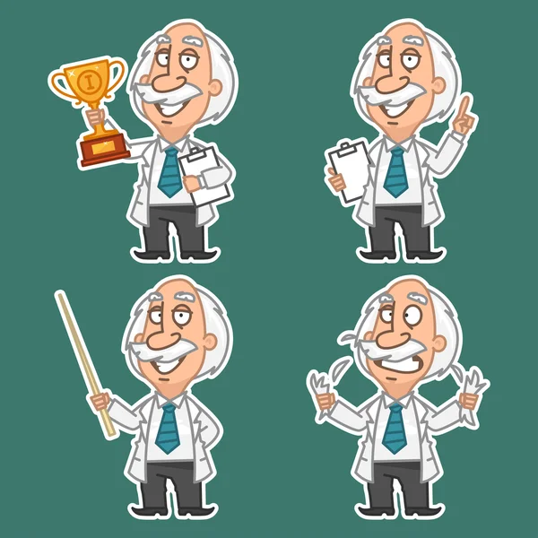 Professor in various poses set stickers 1 — Stock Vector