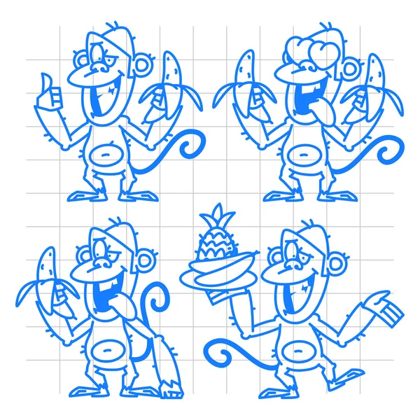 Çeşitli pozlar doodle maymun — Stok Vektör