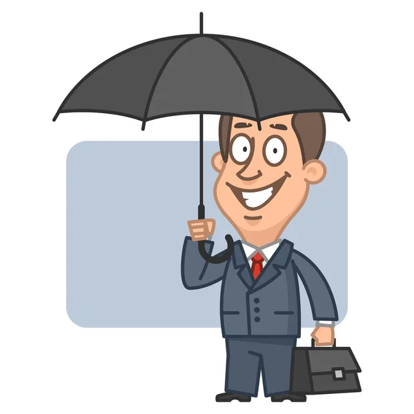 Businessman holding an umbrella and suitcase — Stock Vector