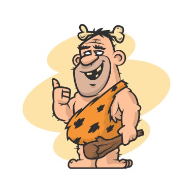 Neandertal gülümseyen ve gösterilen adam Yaşasın