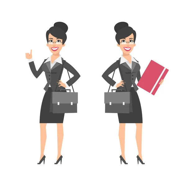 Businesswoman showing thumbs up holding briefcase folder — Stock Vector