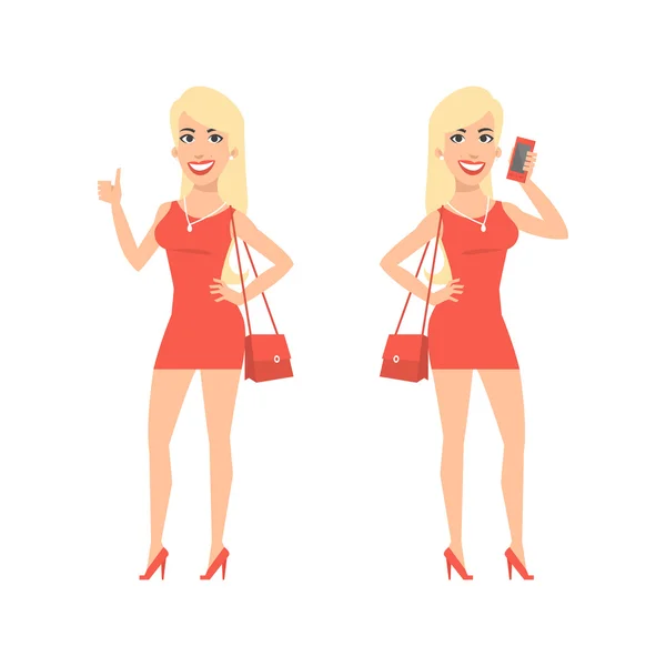 Girl showing thumbs up, talking on phone — Stock Vector