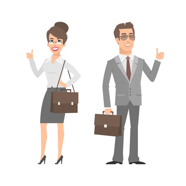 Businessman and businesswoman showing thumbs up — Stock Vector
