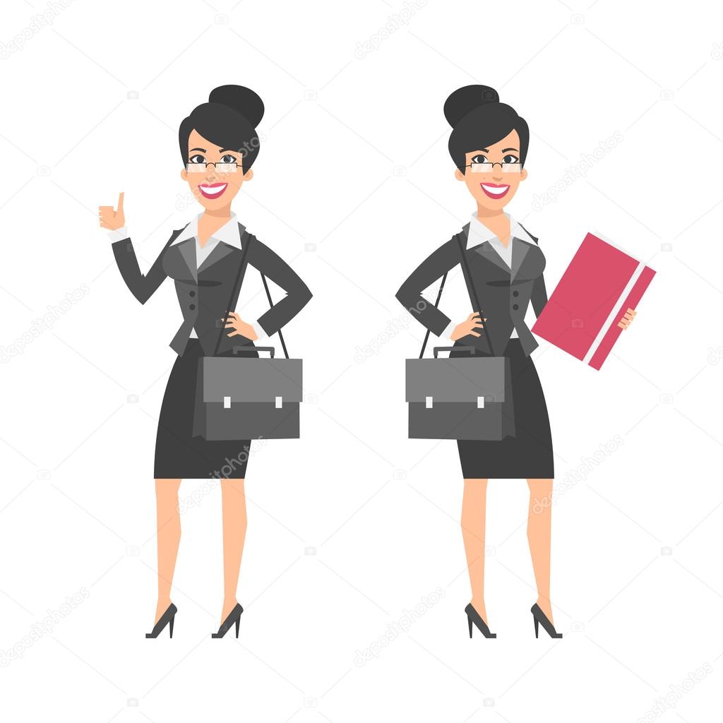Businesswoman showing thumbs up holding briefcase folder