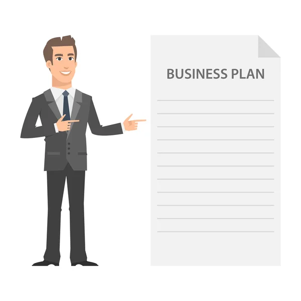 Uomo d'affari e Business Plan Concept — Vettoriale Stock