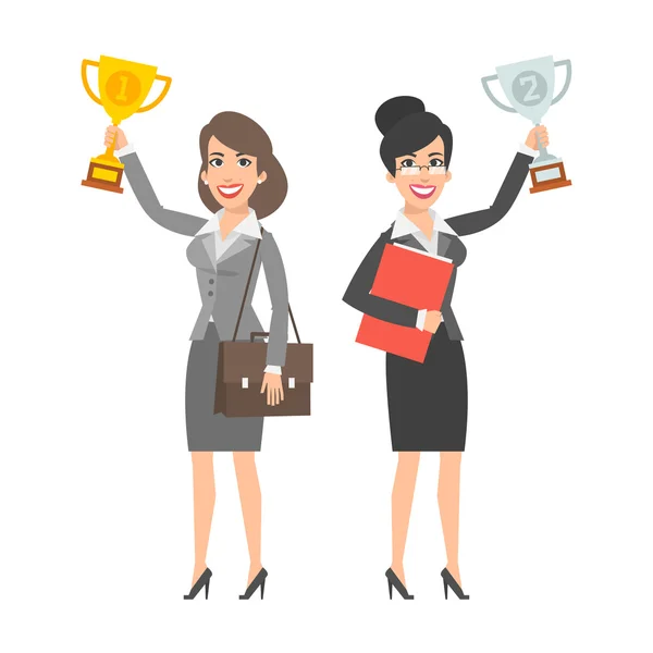 Two businesswomen holding cup and smiling — Stock Vector