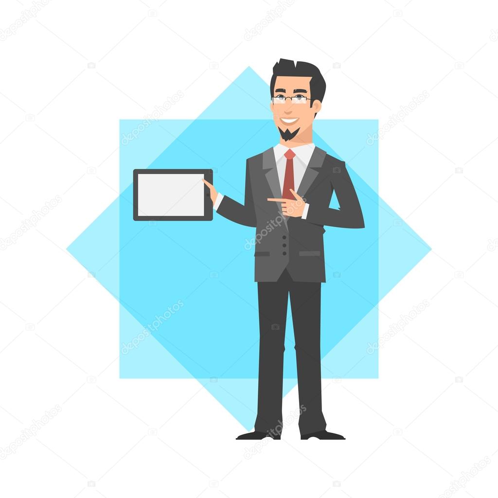 Businessman holding tablet and smiling