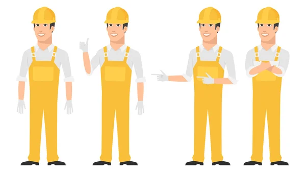 Builder pointing in various poses — Stock Vector