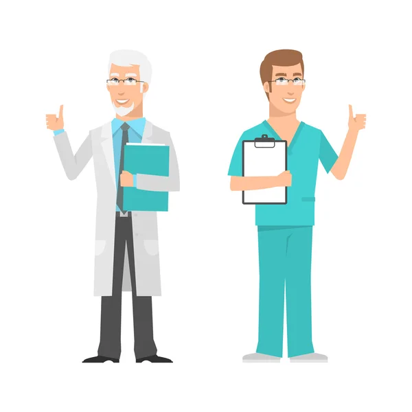 Males scientist and doctor showing thumbs up — Stock Vector