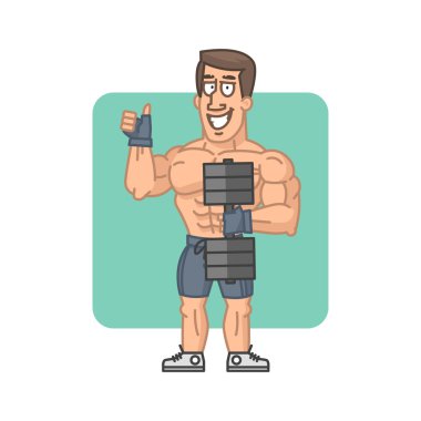 Dumbbell tutarak ve gösterilen vücut geliştirmeci Yaşasın