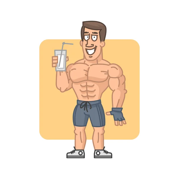 Bodybuilder mit Glas-Cocktail-Protein — Stockvektor