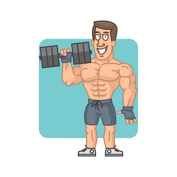 Bodybuilder holding dumbbell and smiling — Stock Vector