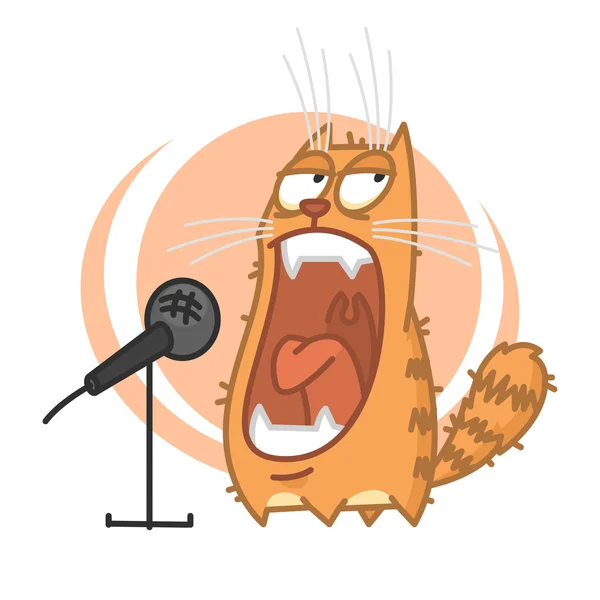 Il gatto rosso urla nel microfono — Vettoriale Stock