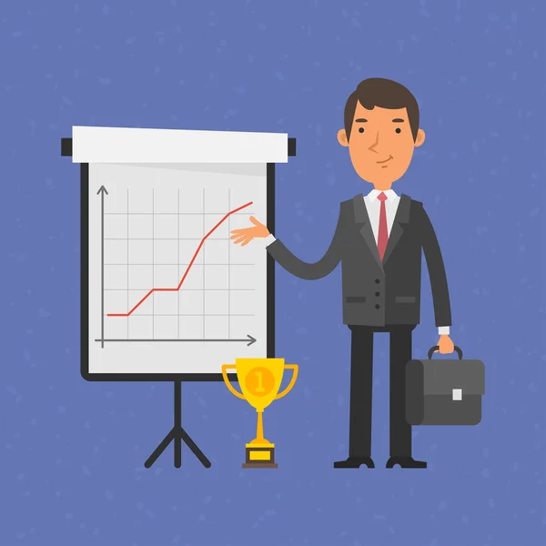 Empresário aponta no flip-chart com gráfico — Vetor de Stock