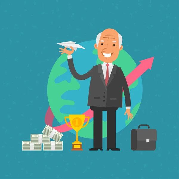 Kağıt Uçak tutan yaşlı adam işadamı