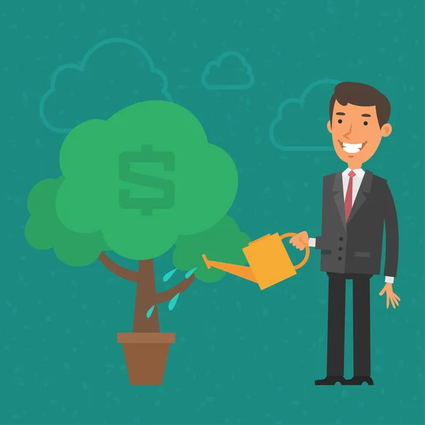 Концепт бізнесмен поливає грошове дерево — стоковий вектор
