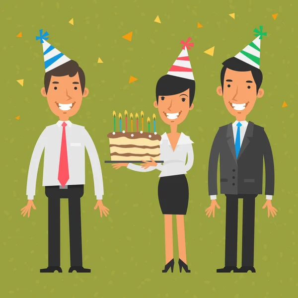 Equipo de negocios y cumpleaños — Vector de stock