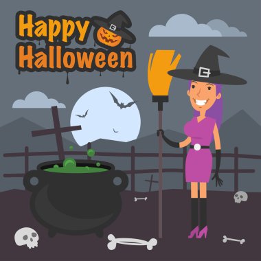 Resimde Halloween cadı holding süpürge