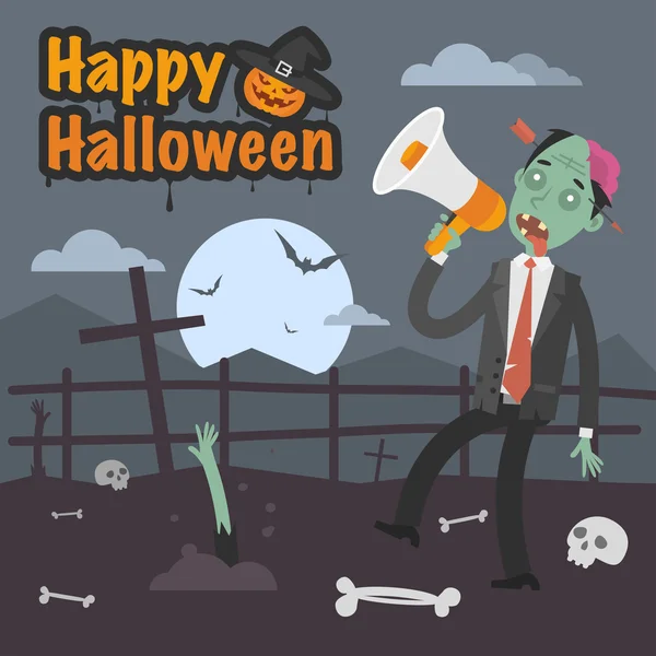 Illustration Halloween zombie tenant mégaphone — Image vectorielle