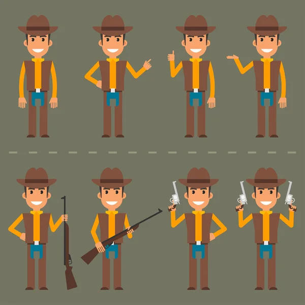 Carácter vaquero en varias poses — Vector de stock